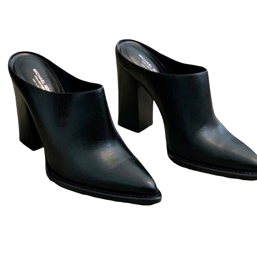 Michael Kors Bond Runway Leather Block Heel Mules - worn once - 4 inch heel